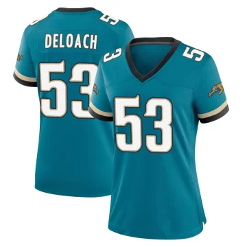 Women's Jacksonville Jaguars ＃53 Kalen DeLoach Teal Game Prowler Throwback Jersey