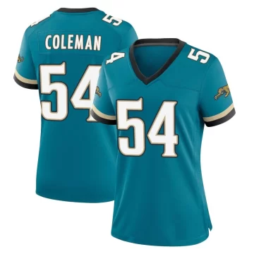 Women's Jacksonville Jaguars ＃54 DJ Coleman Teal Game Prowler Throwback Jersey