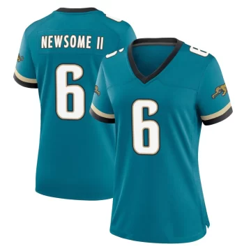 Women's Jacksonville Jaguars ＃6 Greg Newsome II Teal Game Prowler Throwback Jersey