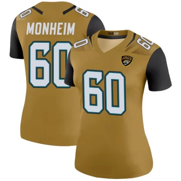 Women's Jacksonville Jaguars ＃60 Jonah Monheim Gold Legend Color Rush Bold Jersey