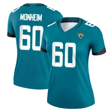Women's Jacksonville Jaguars ＃60 Jonah Monheim Teal Legend Jersey