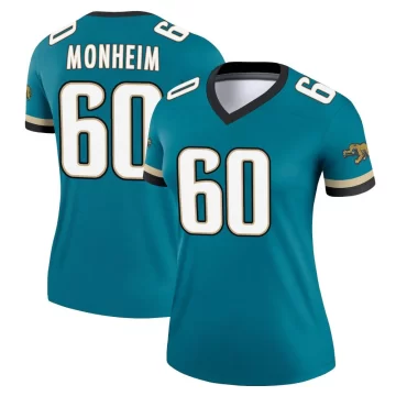 Women's Jacksonville Jaguars ＃60 Jonah Monheim Teal Legend Prowler Throwback Jersey