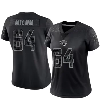 Women's Jacksonville Jaguars ＃64 Wyatt Milum Black Limited Reflective Jersey