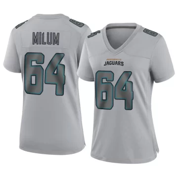 Women's Jacksonville Jaguars ＃64 Wyatt Milum Gray Game Atmosphere Fashion Jersey