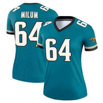Women's Jacksonville Jaguars ＃64 Wyatt Milum Teal Legend Prowler Throwback Jersey