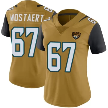 Women's Jacksonville Jaguars ＃67 Eli Mostaert Gold Limited Color Rush Vapor Untouchable Jersey