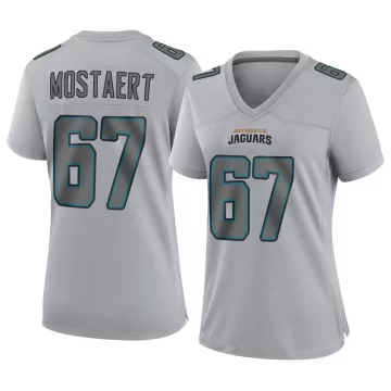 Women's Jacksonville Jaguars ＃67 Eli Mostaert Gray Game Atmosphere Fashion Jersey