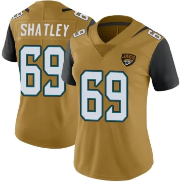 Women's Jacksonville Jaguars ＃69 Tyler Shatley Gold Limited Color Rush Vapor Untouchable Jersey