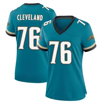 Women's Jacksonville Jaguars ＃76 Ezra Cleveland Teal Game Prowler Throwback Jersey