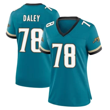 Women's Jacksonville Jaguars ＃78 Dennis Daley Teal Game Prowler Throwback Jersey