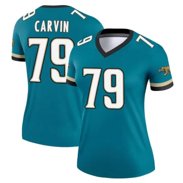 Women's Jacksonville Jaguars ＃79 Jerome Carvin Teal Legend Prowler Throwback Jersey