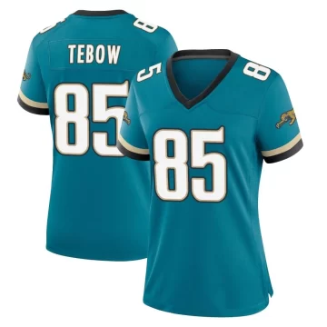 Women's Jacksonville Jaguars ＃85 Tim Tebow Teal Game Prowler Throwback Jersey