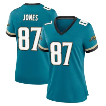 Women's Jacksonville Jaguars ＃87 J.J. Jones Teal Game Prowler Throwback Jersey