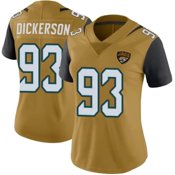 Women's Jacksonville Jaguars ＃93 Matt Dickerson Gold Limited Color Rush Vapor Untouchable Jersey
