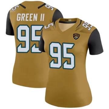 Women's Jacksonville Jaguars ＃95 B.J. Green II Gold Legend Color Rush Bold Jersey