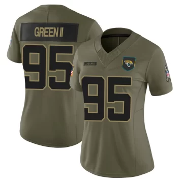 Women's Jacksonville Jaguars ＃95 B.J. Green II Olive Limited 2025 Salute to Service Jersey