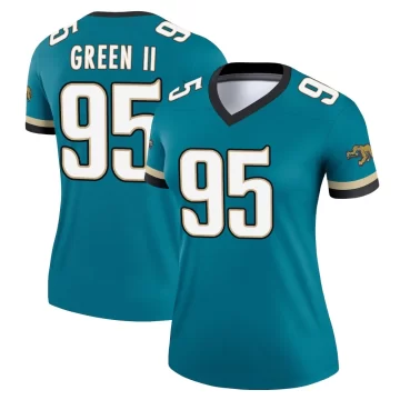 Women's Jacksonville Jaguars ＃95 B.J. Green II Teal Legend Prowler Throwback Jersey