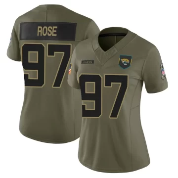 Women's Jacksonville Jaguars ＃97 Keivie Rose Olive Limited 2025 Salute to Service Jersey