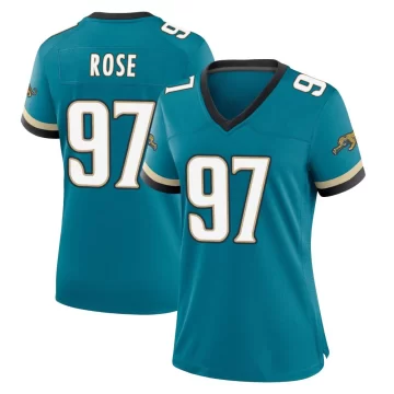 Women's Jacksonville Jaguars ＃97 Keivie Rose Teal Game Prowler Throwback Jersey