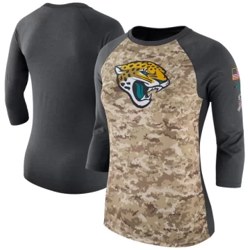 Women's Jacksonville Jaguars Camo/Charcoal Legend Salute to Service 2017 Three-Quarter Raglan Sleeve T-Shirt
