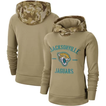Women's Jacksonville Jaguars Khaki 2019 Salute to Service Therma Pullover Hoodie