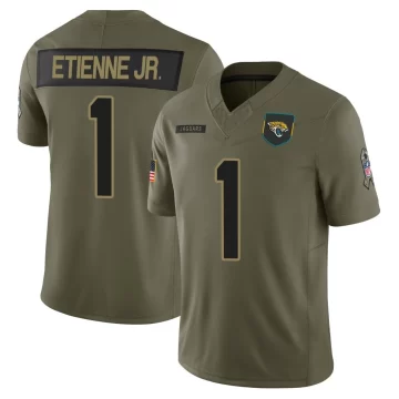 Youth Jacksonville Jaguars ＃1 Travis Etienne Jr. Olive Limited 2025 Salute to Service Jersey