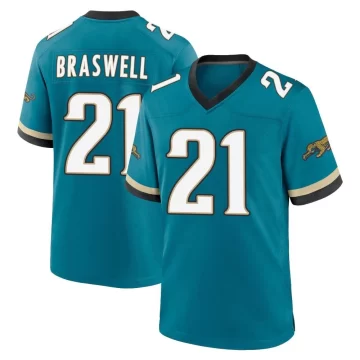 Youth Jacksonville Jaguars ＃21 Christian Braswell Teal Game Prowler Throwback Jersey