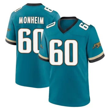 Youth Jacksonville Jaguars ＃60 Jonah Monheim Teal Game Prowler Throwback Jersey