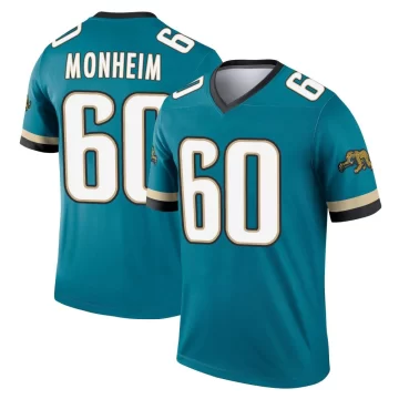Youth Jacksonville Jaguars ＃60 Jonah Monheim Teal Legend Prowler Throwback Jersey
