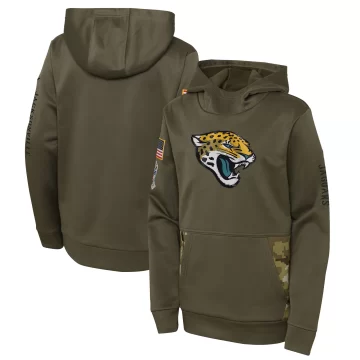 Youth Jacksonville Jaguars Olive 2022 Salute to Service Performance Pullover Hoodie